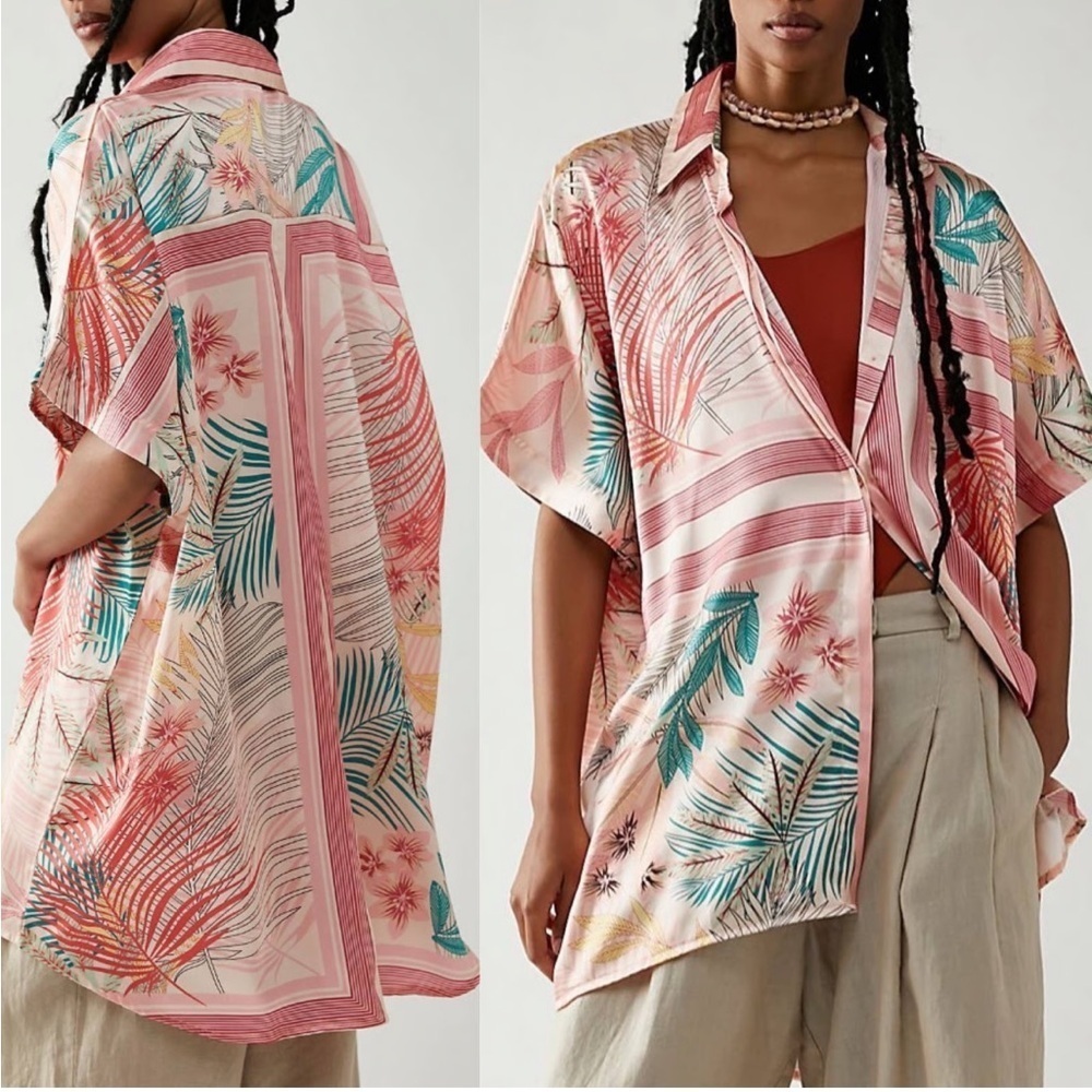Free People Island Time Kimono Button Down Shirt Top Cover Up Beach Vacation